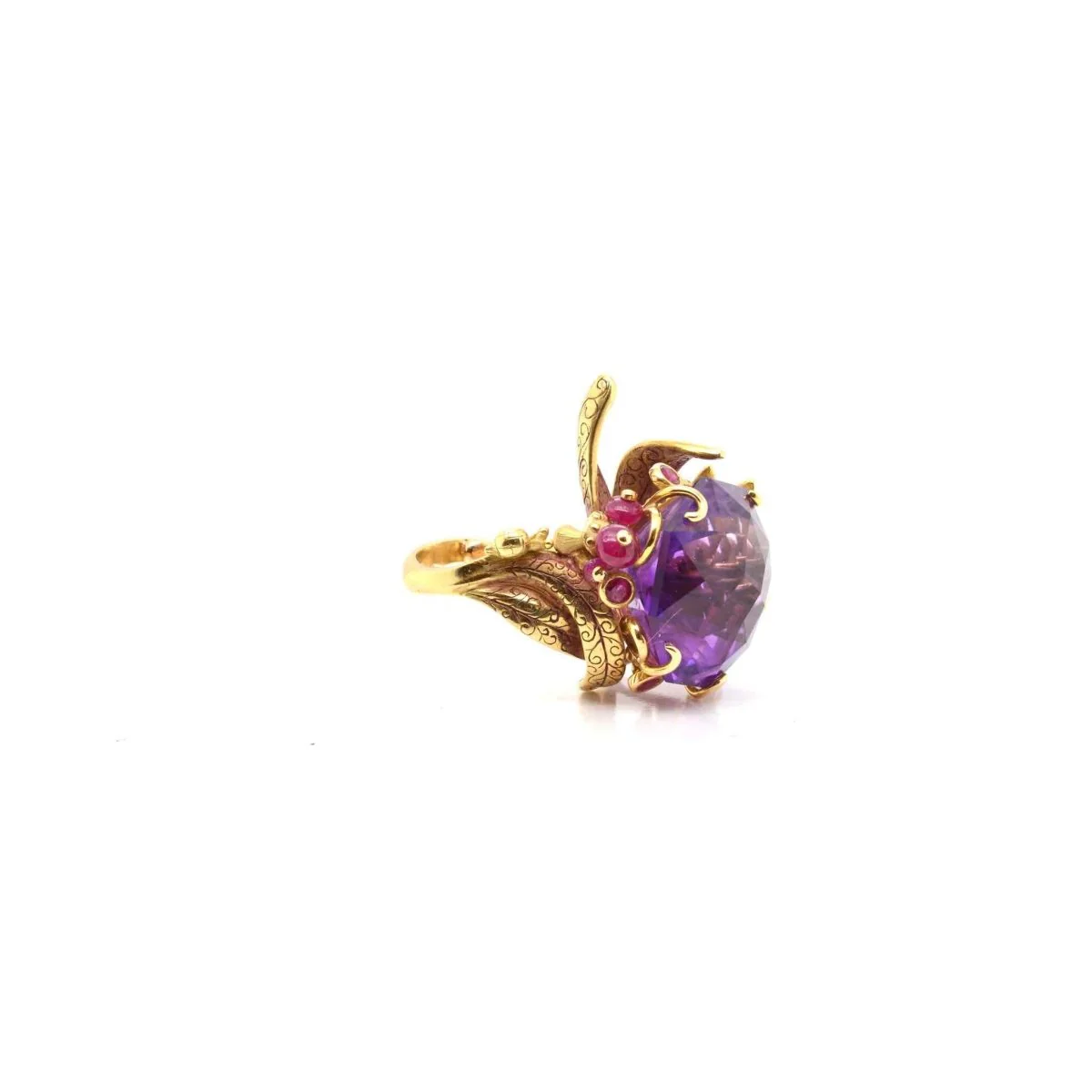 Bague de créateur améthyste en or jaune - Image 3