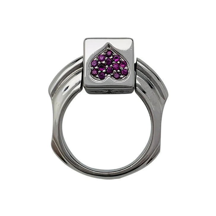 Bague Dé en or blanc diamants noirs et rubis - Image 11