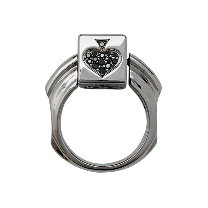 Bague Dé en or blanc diamants noirs et rubis - Image 14