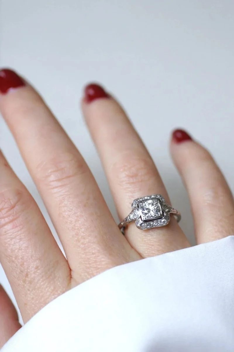 Bague Art Deco Carrée Diamants 1,45 Cts - Image 6