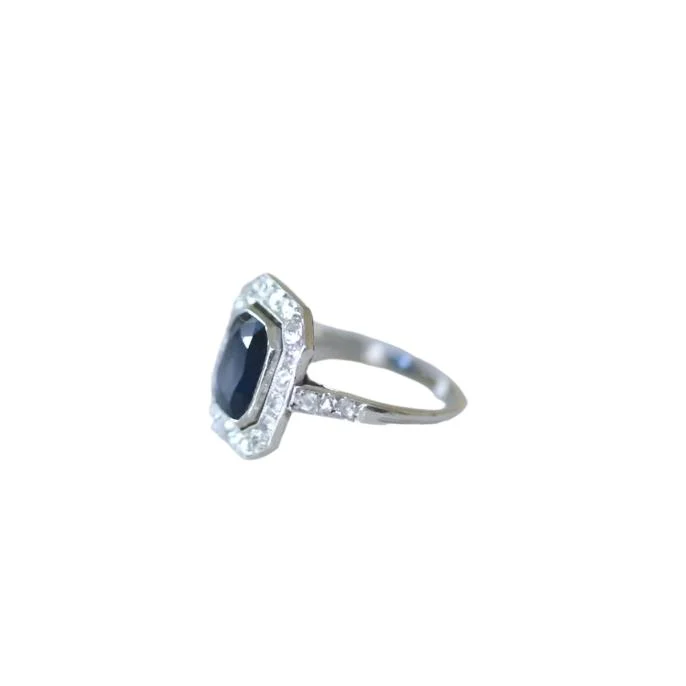 Bague Art Deco en platine, saphir et diamants - Image 5