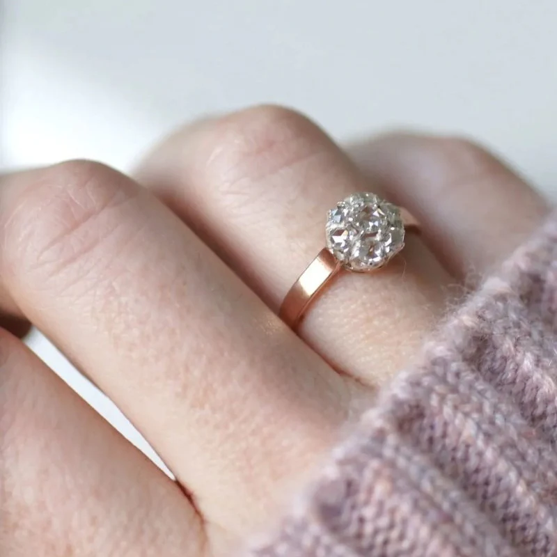 Bague marguerite diamants sur or rose - Image 2
