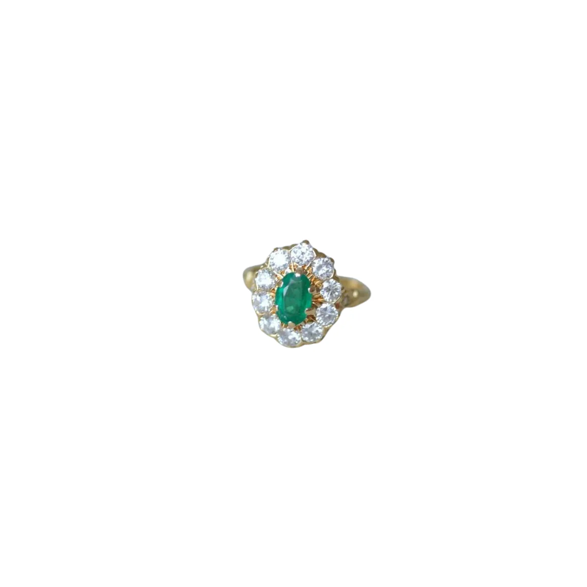 Bague marguerite vintage émeraude et diamants