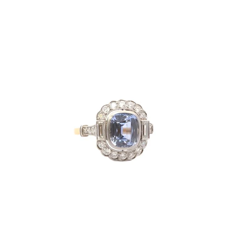 Bague Marguerite en or jaune, platine, saphir et diamants - Image 2