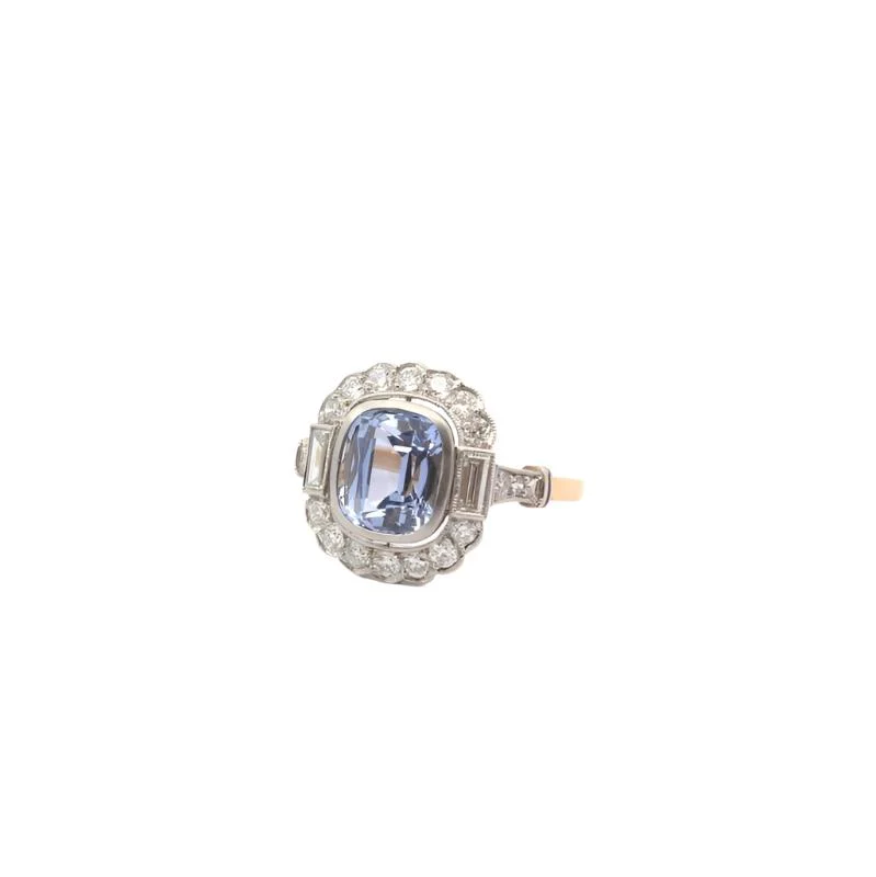 Bague Marguerite en or jaune, platine, saphir et diamants - Image 4