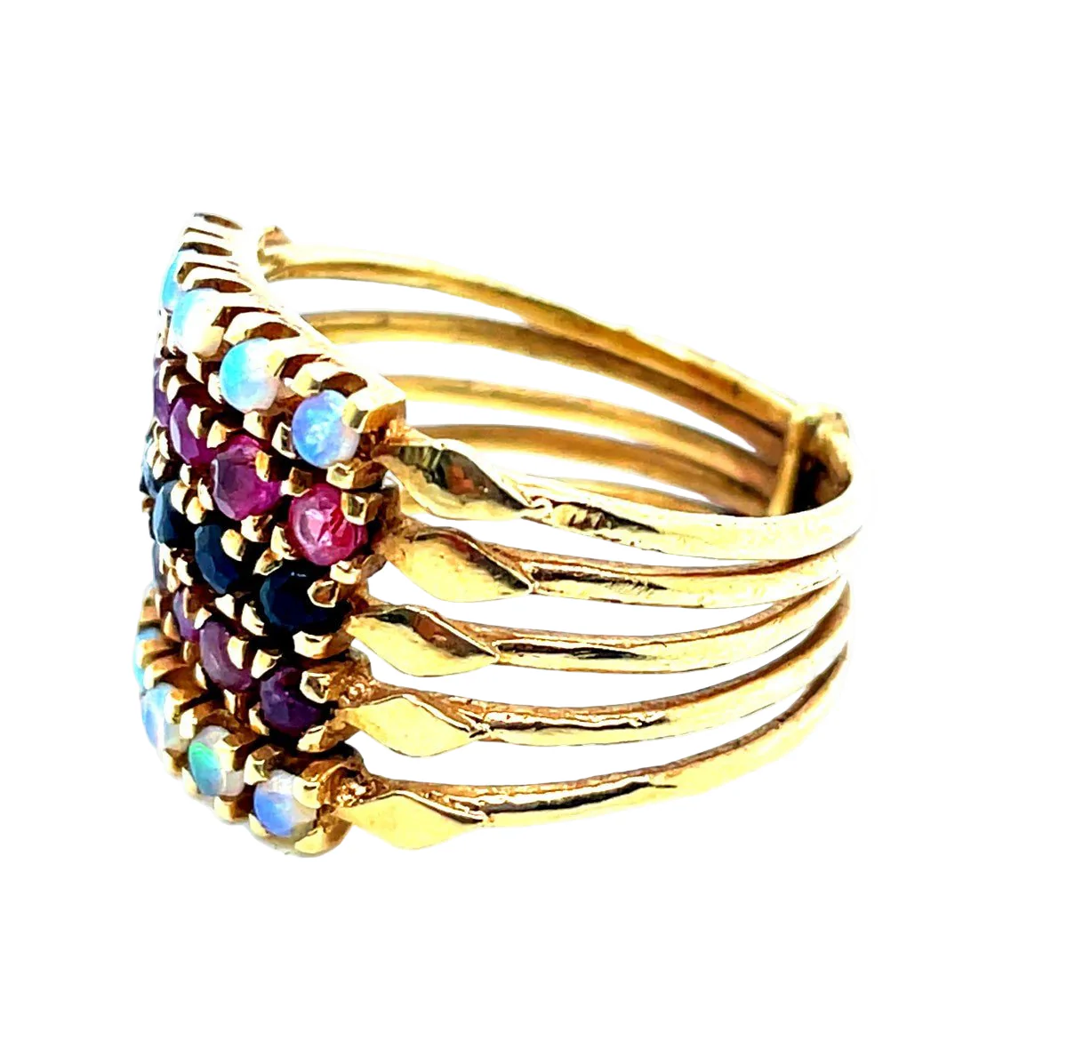 Bague Cocktail en or jaune, rubis, saphirs et opales - Image 2