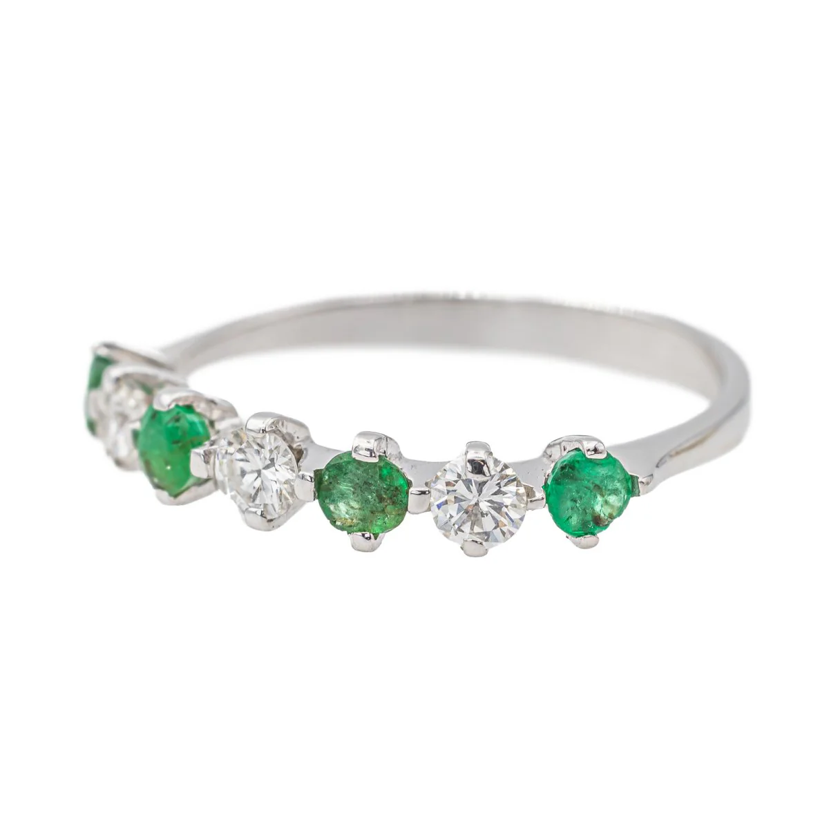 Bague Demi-alliance Or blanc Emeraude - Image 3