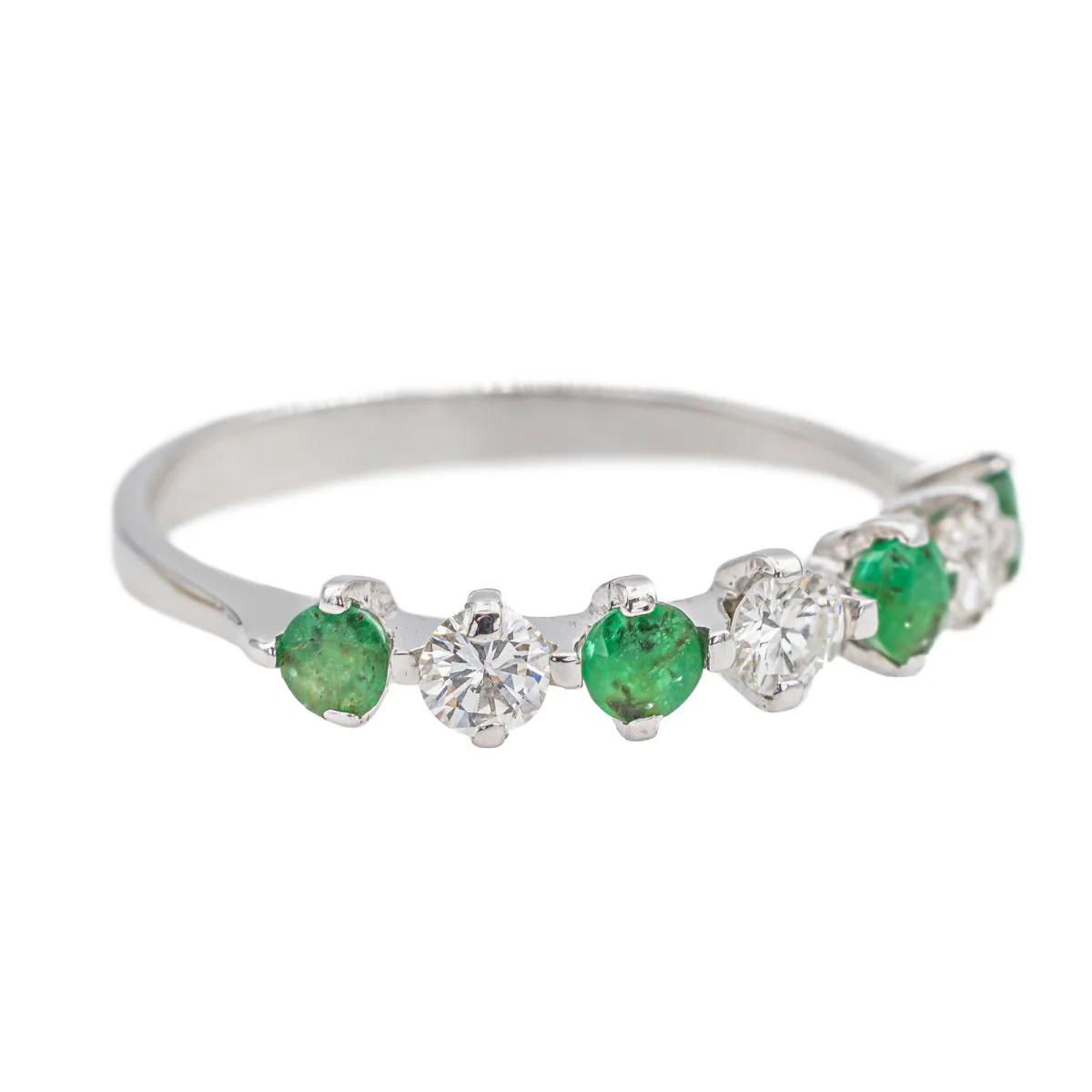Bague Demi-alliance Or blanc Emeraude - Image 7