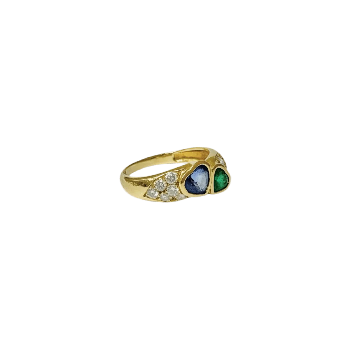 Bague Jonc en or jaune, saphir, émeraude et diamants - Image 5