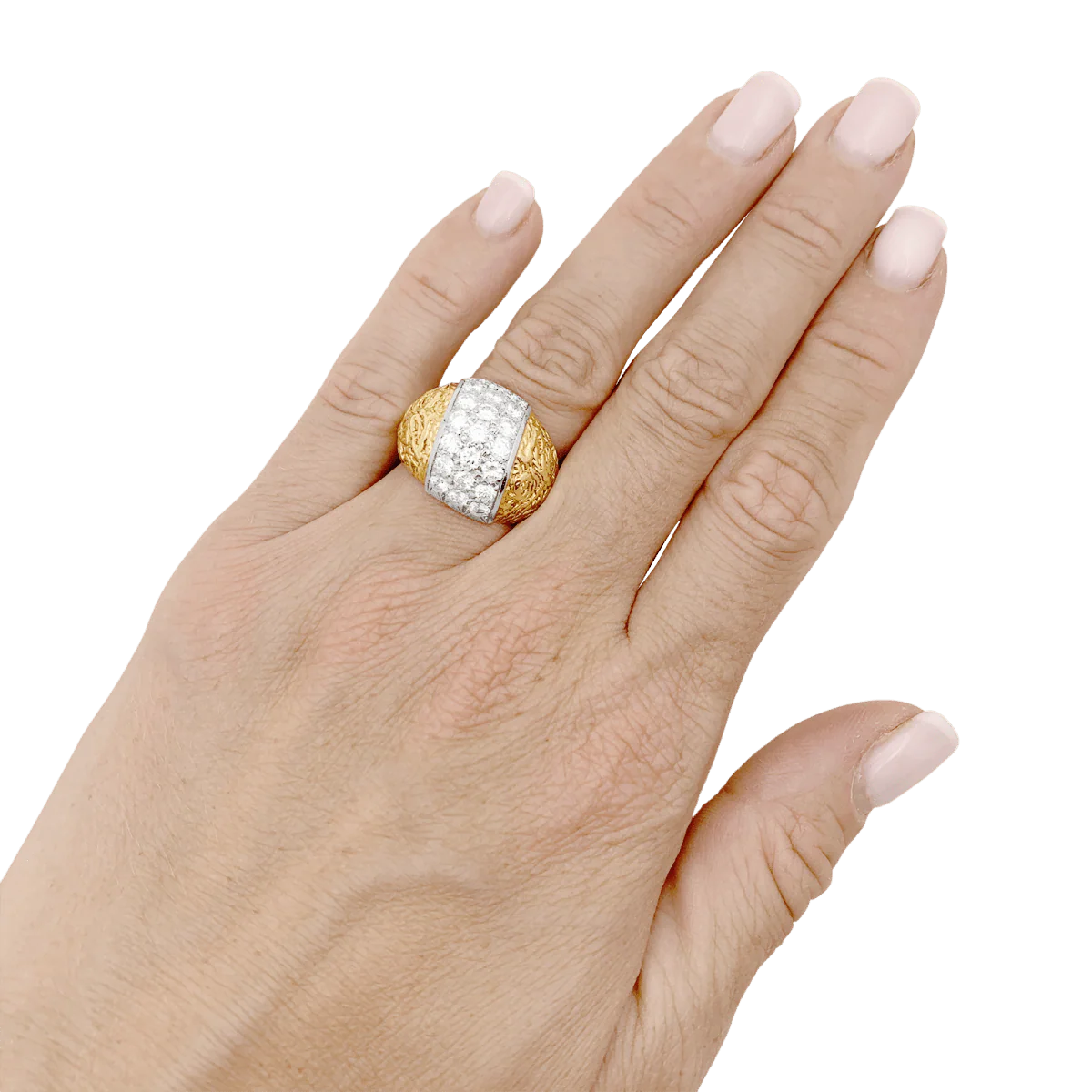 Bague Dôme en or jaune, or blanc et diamants - Image 2
