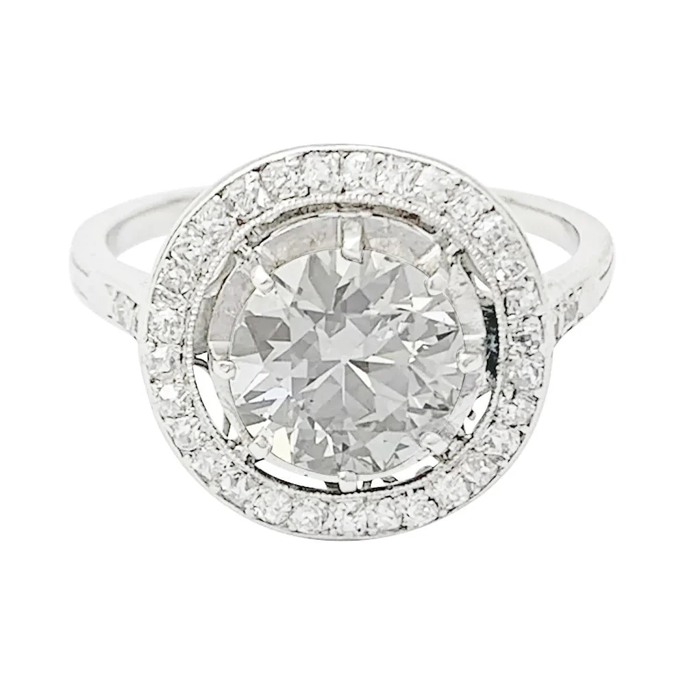 Bague diamant 1,77 cts à entourage, platine