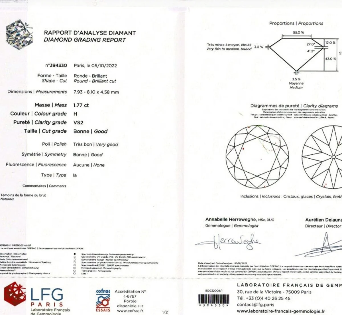 Bague diamant 1,77 cts à entourage, platine - Image 2
