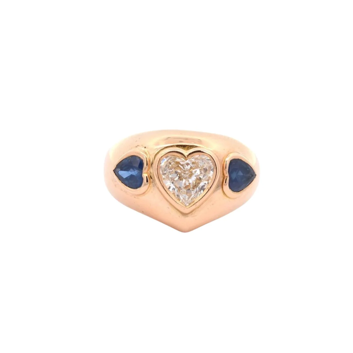 Bague cœur diamant et saphirs