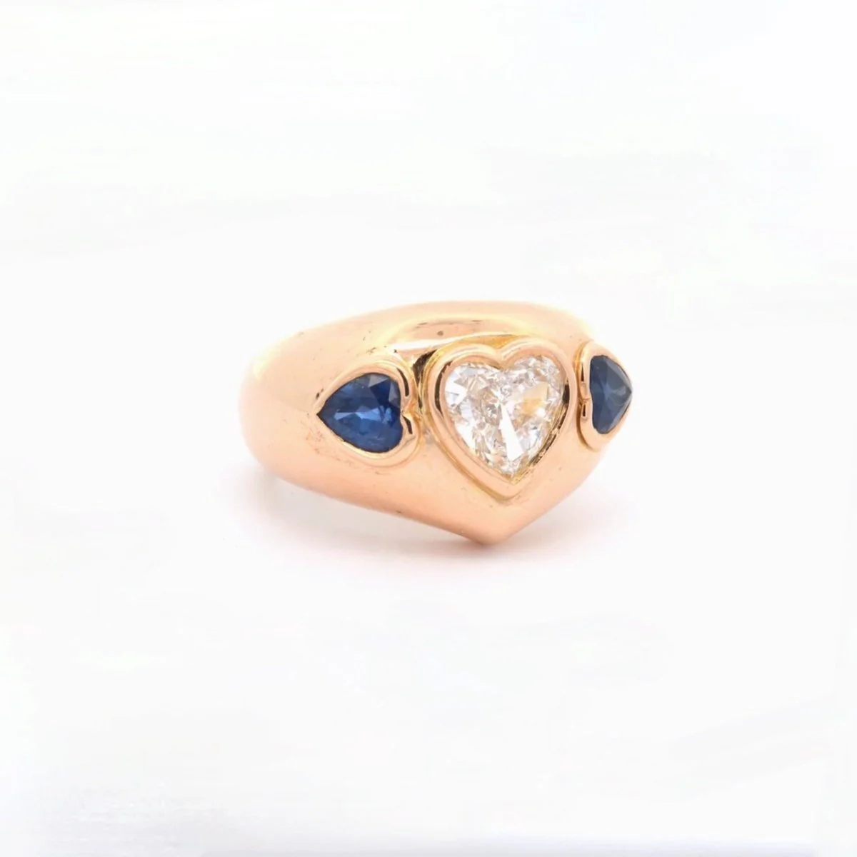 Bague cœur diamant et saphirs - Image 3