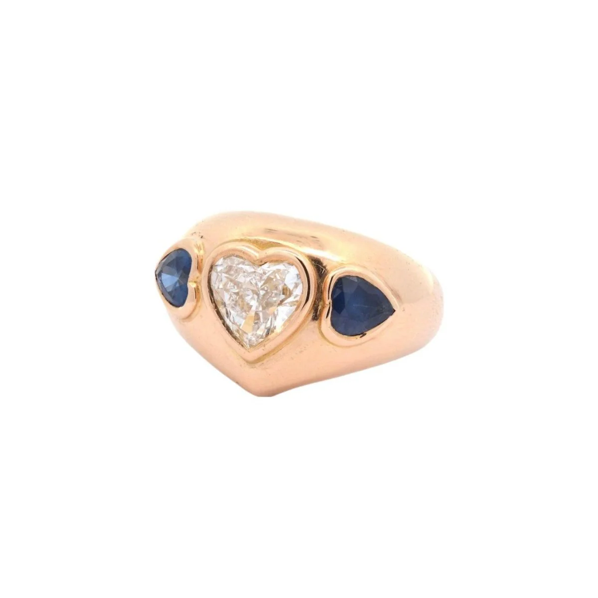 Bague cœur diamant et saphirs - Image 5