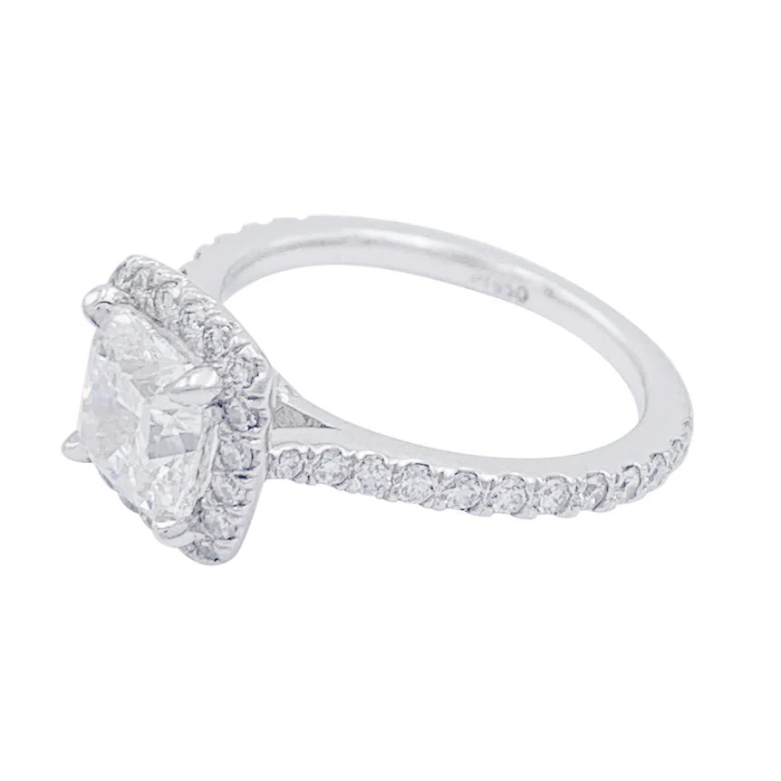 Bague diamant coussin, platine - Image 5