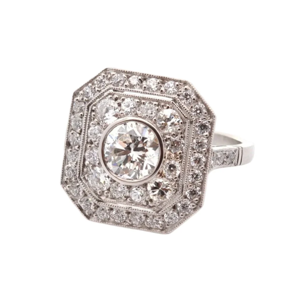 Bague Entourage en platine et diamants - Image 2