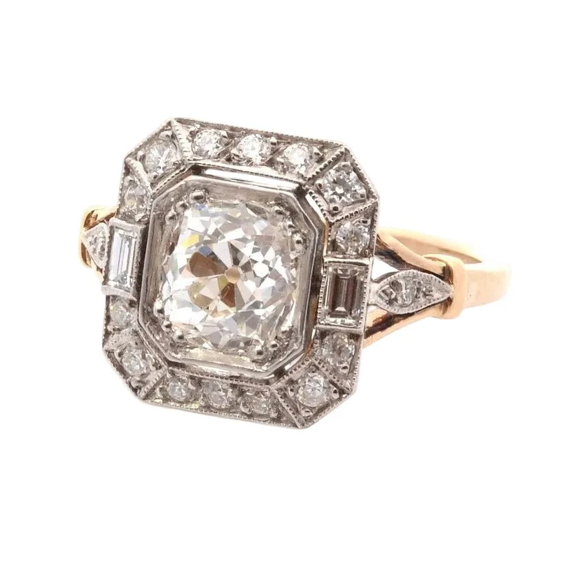 Bague Entourage en or jaune, platine et diamants - Image 2