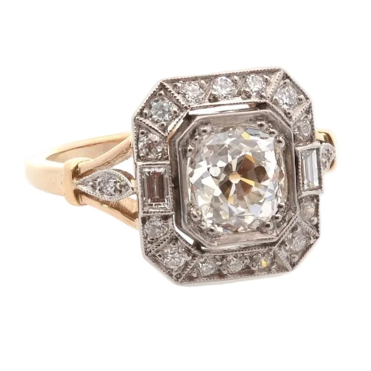 Bague Entourage en or jaune, platine et diamants - Image 4