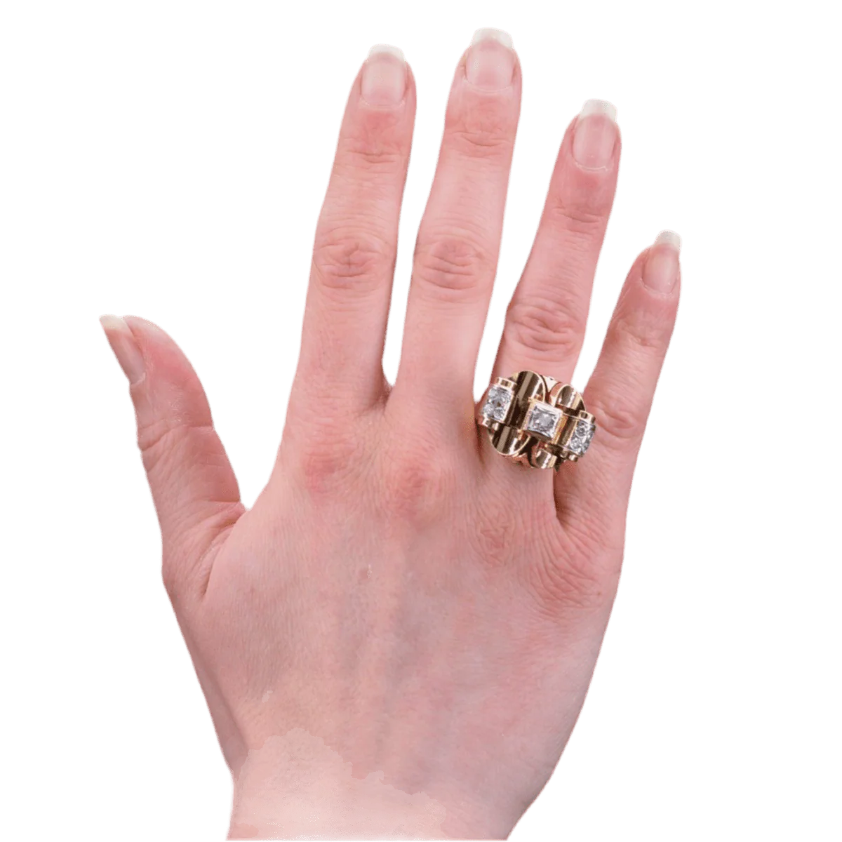Bague Tank en or jaune, platine et diamants - Image 2