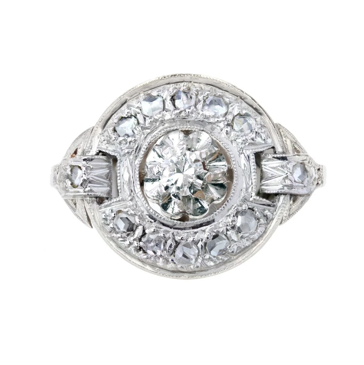 Bague Entourage en or blanc, platine et diamants