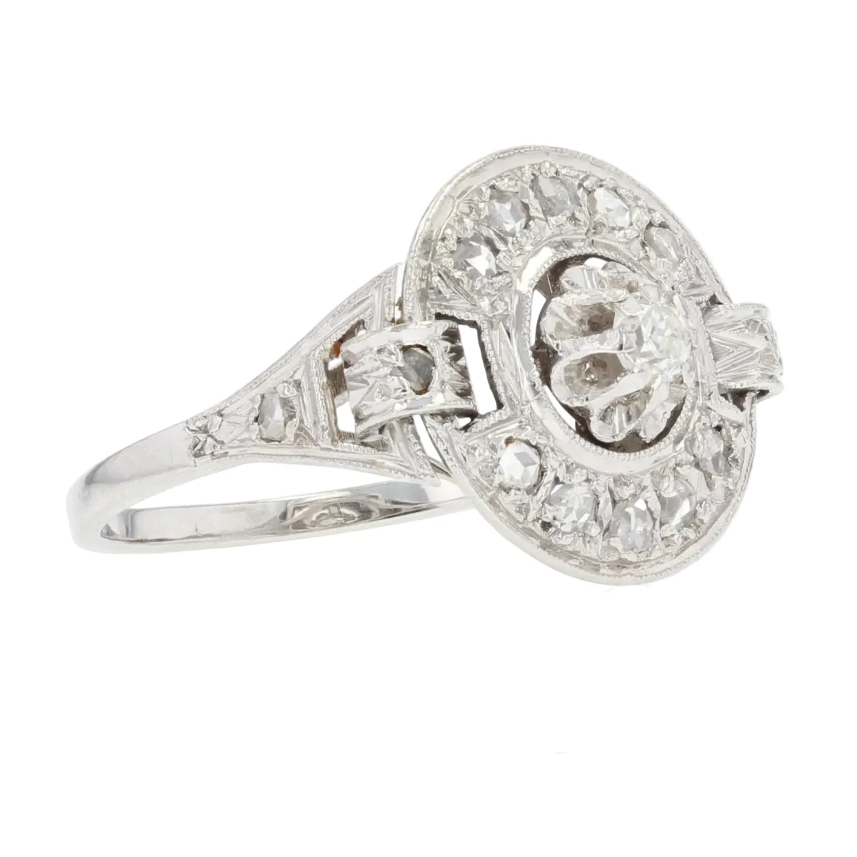 Bague Entourage en or blanc, platine et diamants - Image 5