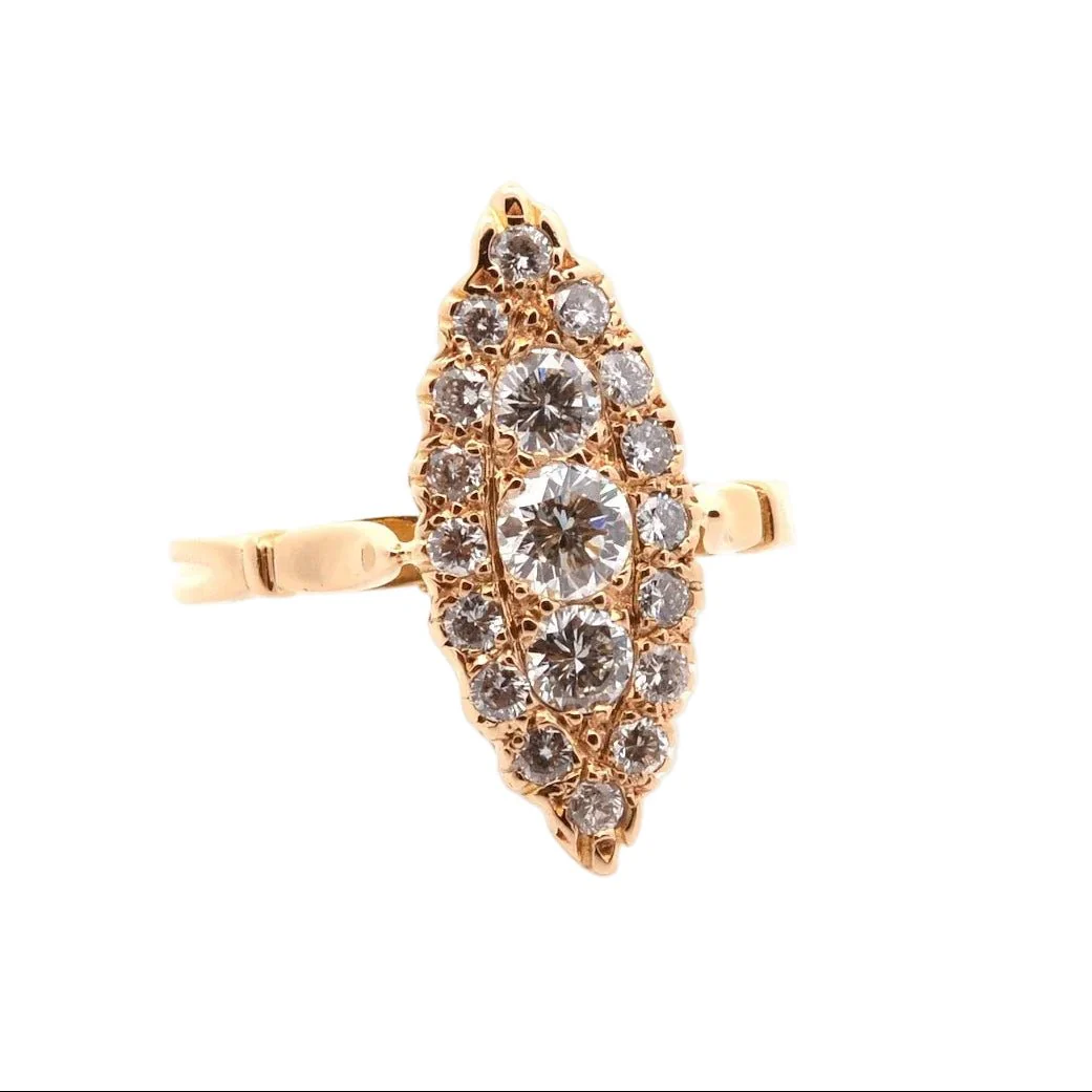 Bague Marquise en or jaune et diamants - Image 4