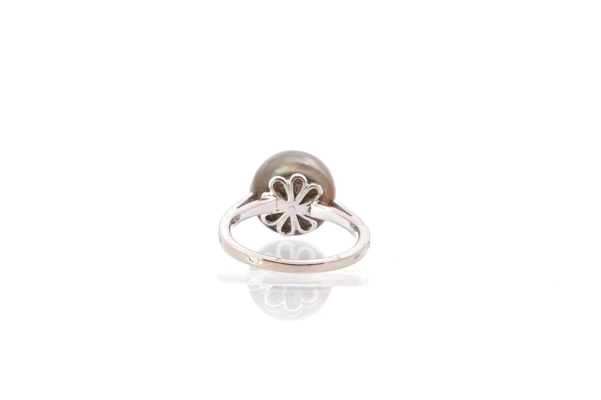 Bague diamants et perle de Tahiti en or blanc - Image 5