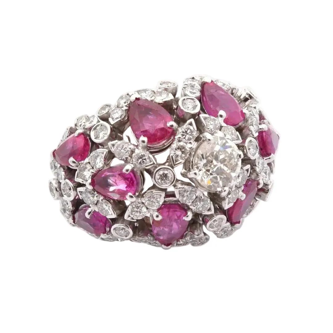 Bague Dôme en or blanc, rubis et diamants - Image 4