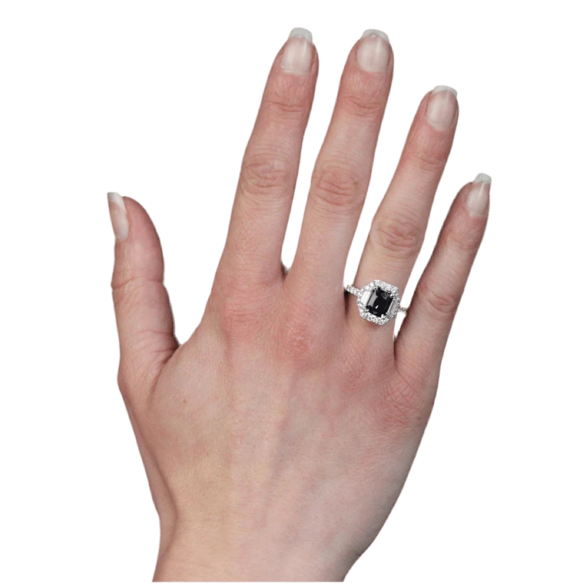 Bague Entourage en or blanc, saphir et diamants - Image 2