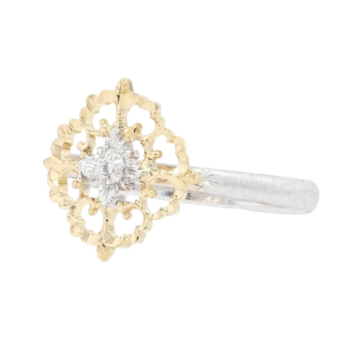 Bague Marguerite en or jaune, or blanc et diamants - Image 3