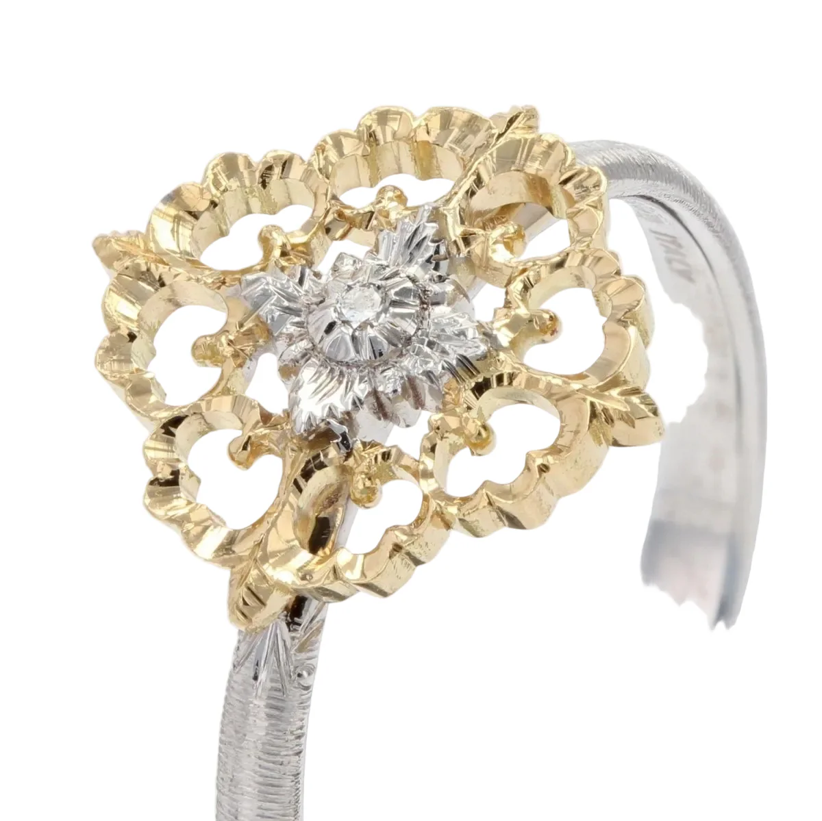 Bague Marguerite en or jaune, or blanc et diamants - Image 7