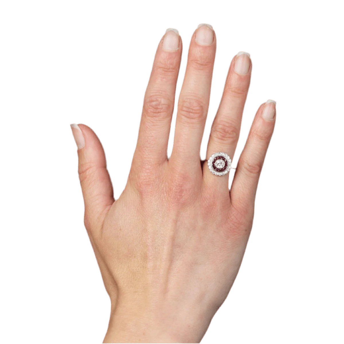 Bague Entourage en or jaune, or blanc, rubis et diamants - Image 2