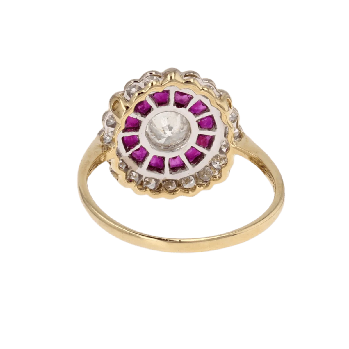 Bague Entourage en or jaune, or blanc, rubis et diamants - Image 4