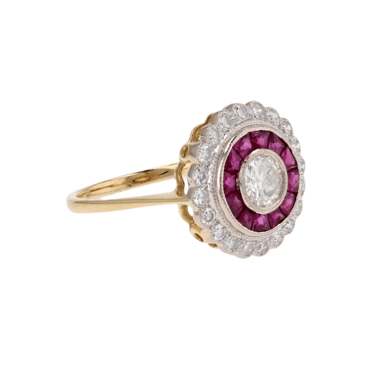 Bague Entourage en or jaune, or blanc, rubis et diamants - Image 5