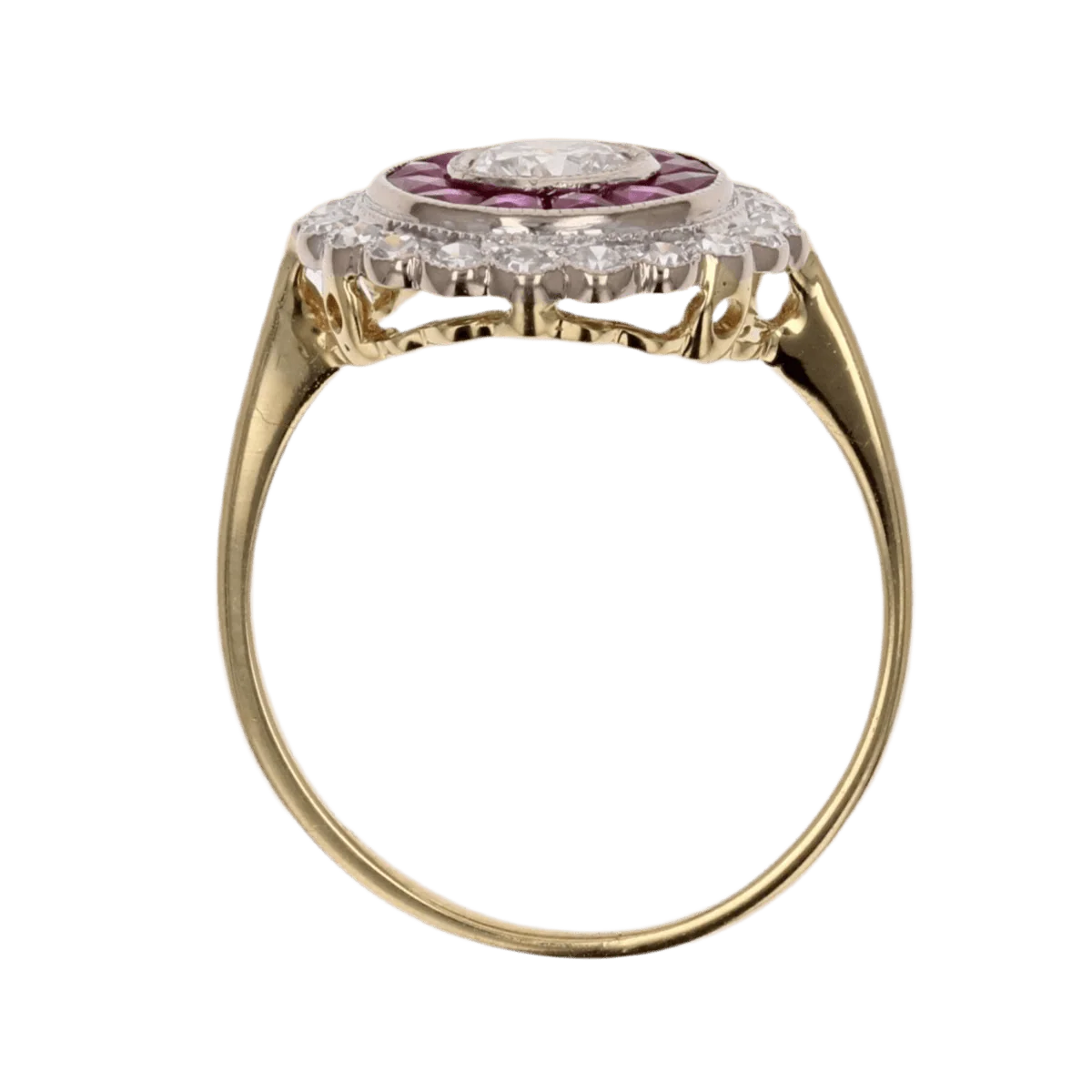 Bague Entourage en or jaune, or blanc, rubis et diamants - Image 6