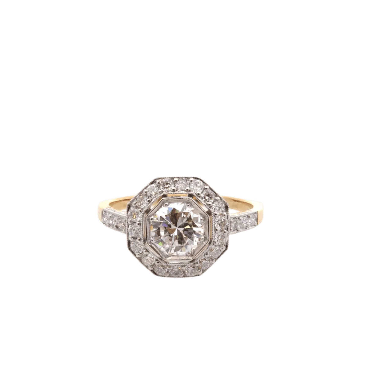 Bague Entourage en or jaune, platine et diamants