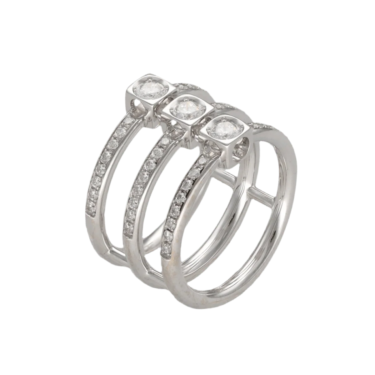 Bague DINH VAN "Le Cube Trilogie" en or gris et diamants - Image 3