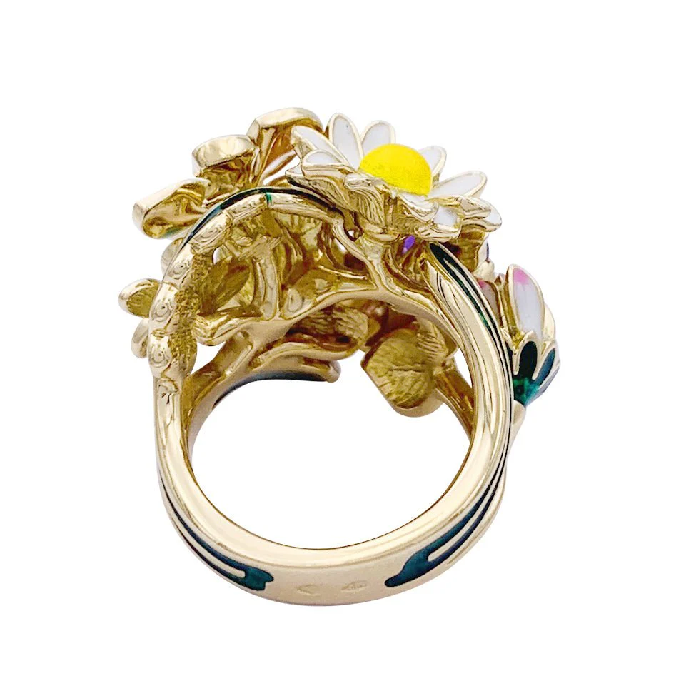 Bague Cocktail DIOR "Diorette" en or jaune, émail, améthyste et diamant - Image 3
