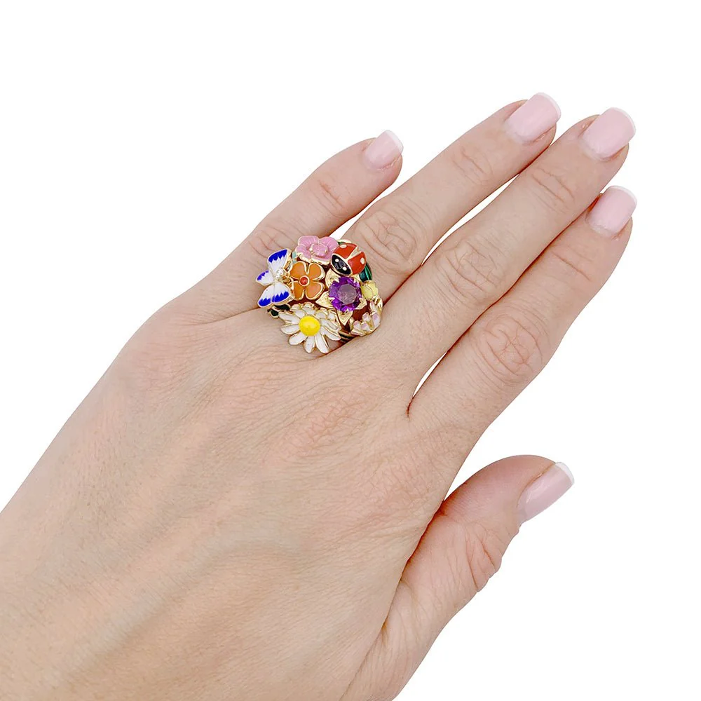 Bague Cocktail DIOR "Diorette" en or jaune, émail, améthyste et diamant - Image 6