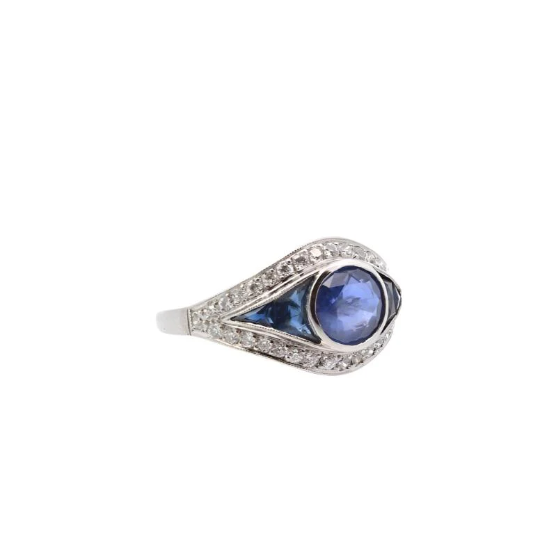 Bague Art Déco en platine, saphir et diamants - Image 2