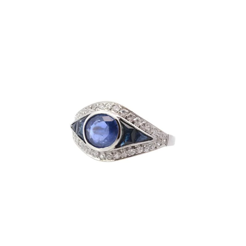 Bague Art Déco en platine, saphir et diamants - Image 4