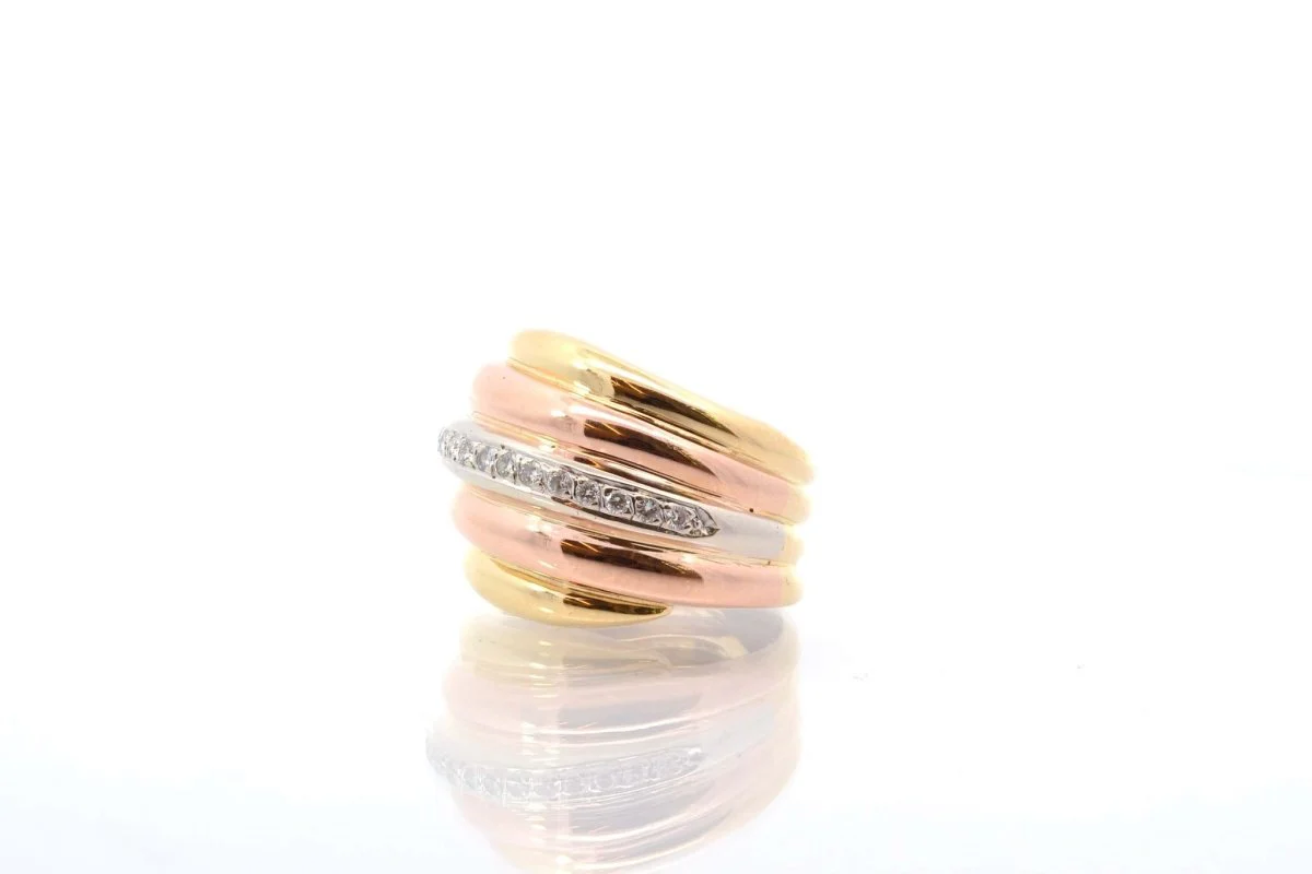 Bague diamants en or rose, blanc et jaune - Image 3