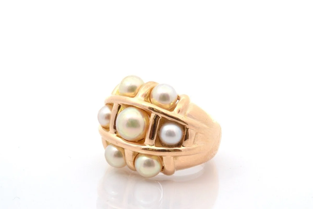 Bague Perles de culture en or jaune - Image 3