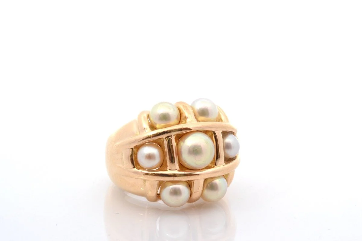Bague Perles de culture en or jaune - Image 4