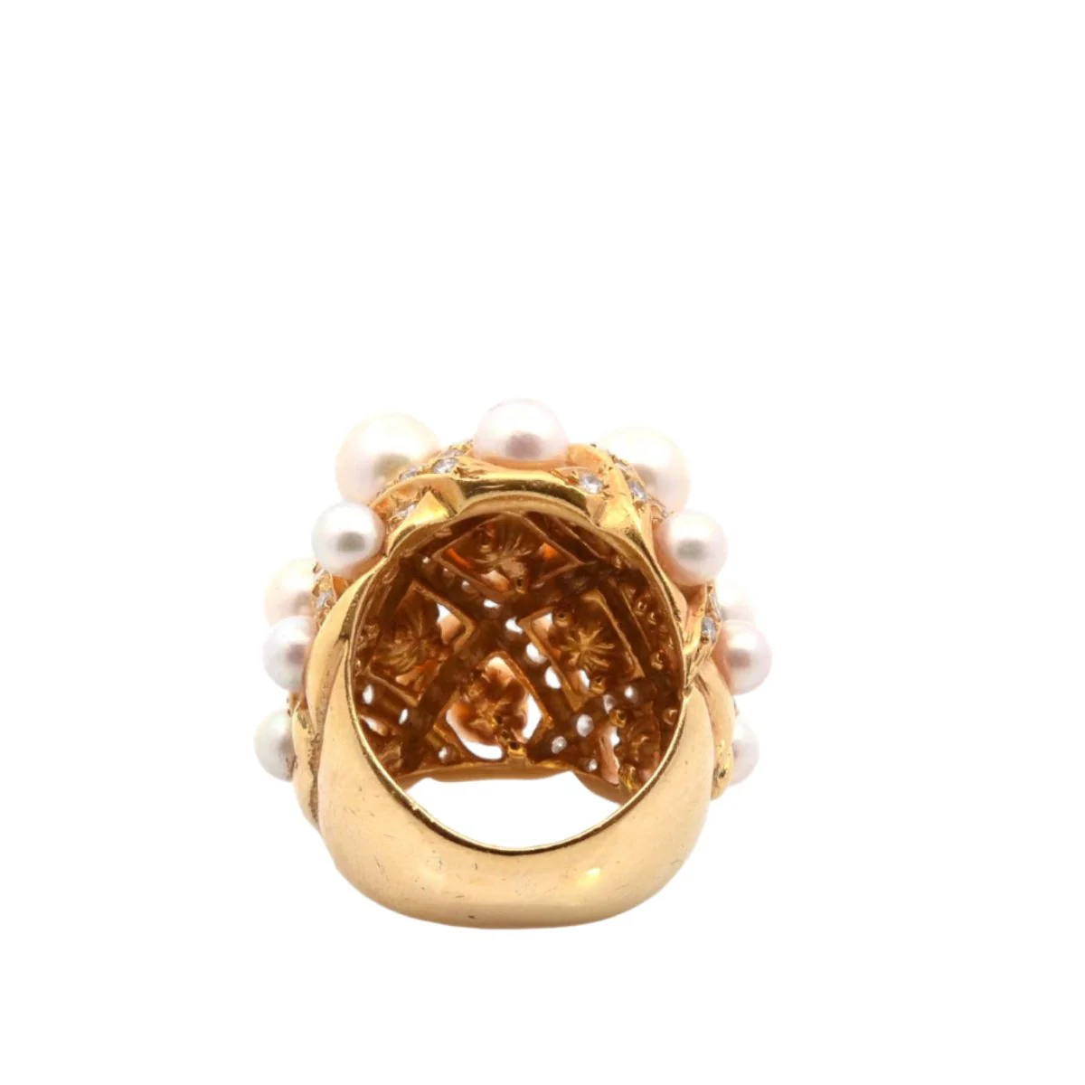 Bague Dôme en or jaune, perles et diamants - Image 2