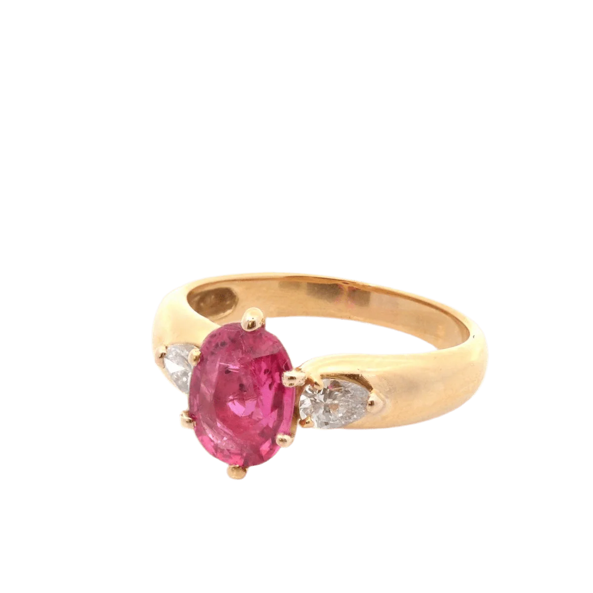 Bague Solitaire en or jaune, rubis et diamants - Image 2