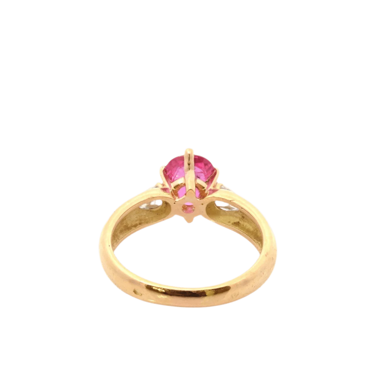 Bague Solitaire en or jaune, rubis et diamants - Image 3