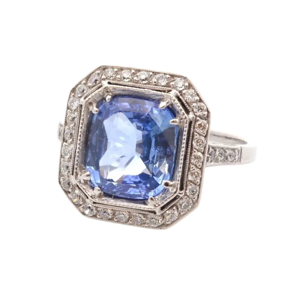 Bague Entourage en platine, saphir et diamants - Image 3
