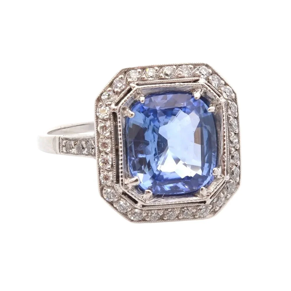 Bague Entourage en platine, saphir et diamants - Image 5